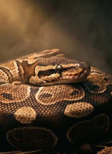 A ball python in dramatic light