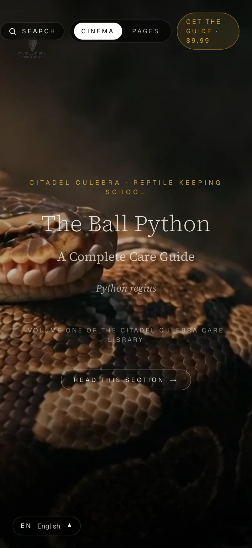 The Ball Python guide, open in the Codex reader